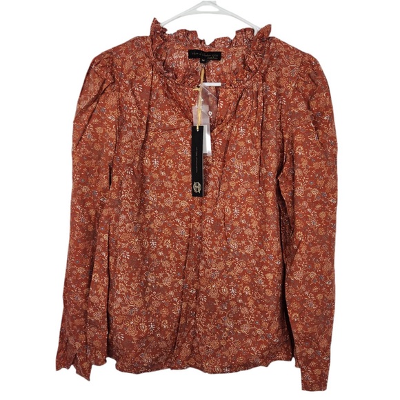 House Of Harlow 1960 Peasant Floral Ruffle Neck Blouse Fall M - Picture 1 of 7